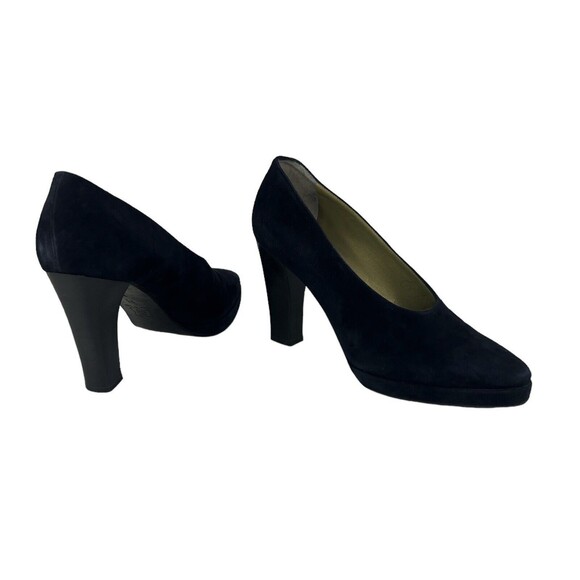 Yves Saint Laurent YSL Blue Suede Pumps Shoes Block Heel MISMATCHED 7M & 7N Vtg - Picture 1 of 15